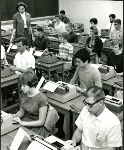 Typical high school typing class from the 1950s.