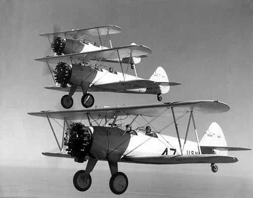 Stearman trainers in flight at NAS Flight School, Pensacola, FL, 1936