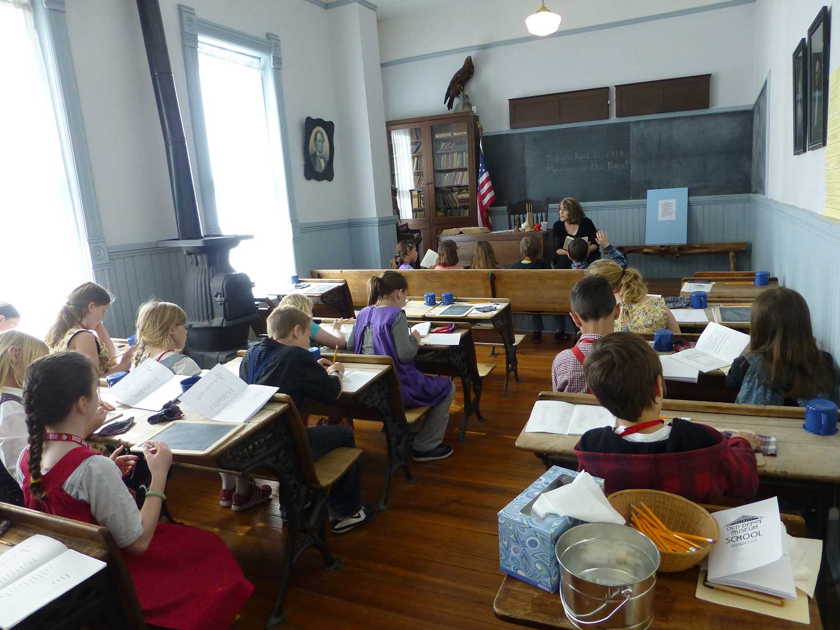 Fourth-graders visit a one-room schoolhouse