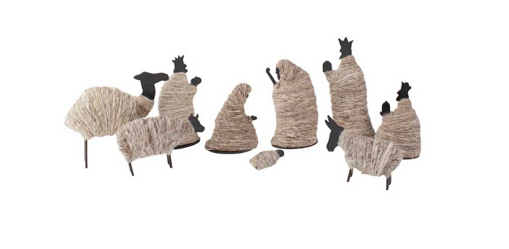 simple wrapped wool Nativity