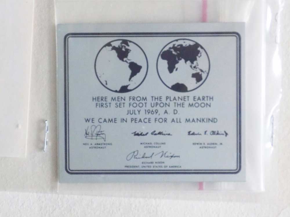 plaque commemorating the 1969 Apollo 11 moon landing