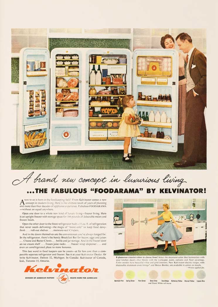 Kelvinator refrigerator touted the appliance as “a new concept in luxurious living.”