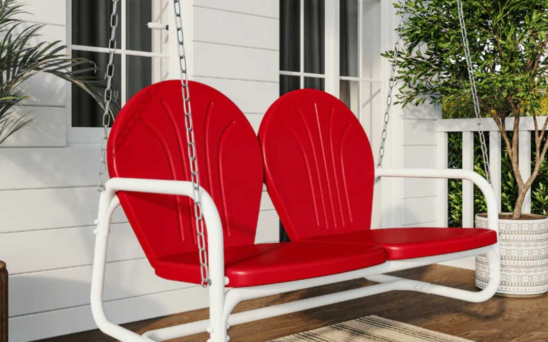 to buy a porch swing on a budget, this retro model online for $195.