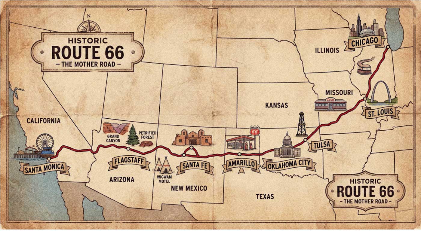 Map of the entire Route 66
